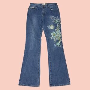 Daniel Original Design Jeans USA Blue Floral Embroidered Flare Denim Pants 9-10